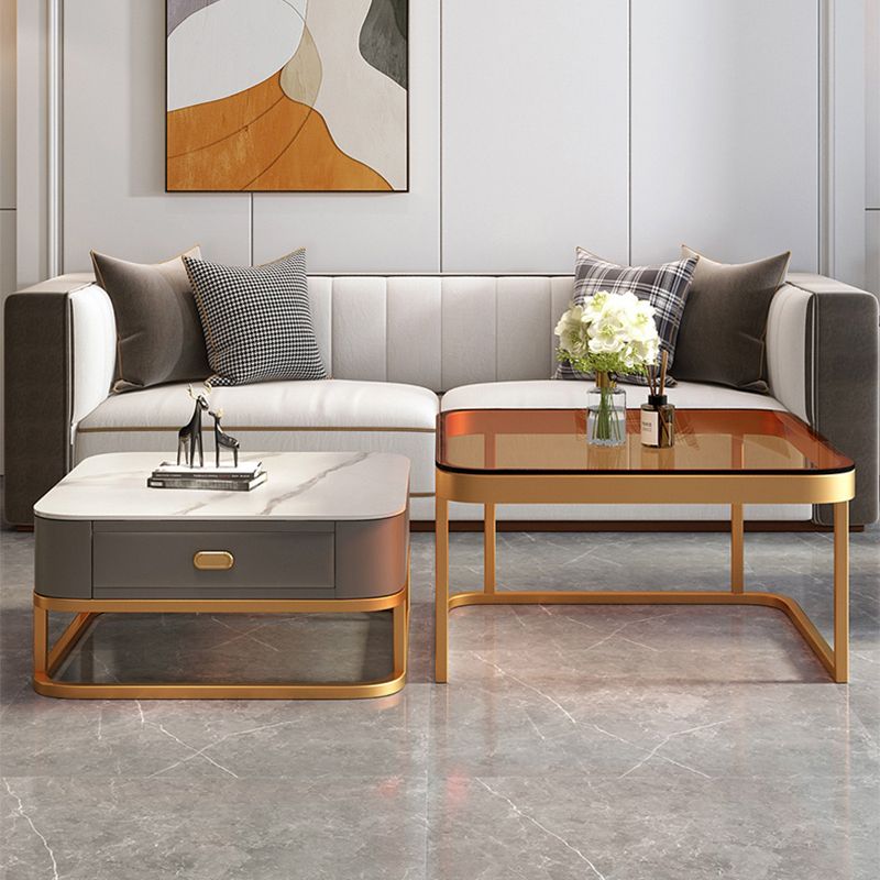 Glam Coffee Table Set Frame Square 2-Piece Coffee Cocktail Table