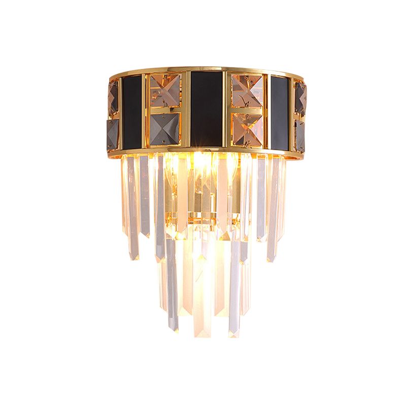 Lampe murale à plusieurs niveaux noire et or simplicité transparent k9 cristal 3 têtes de salon monture murale luminaire