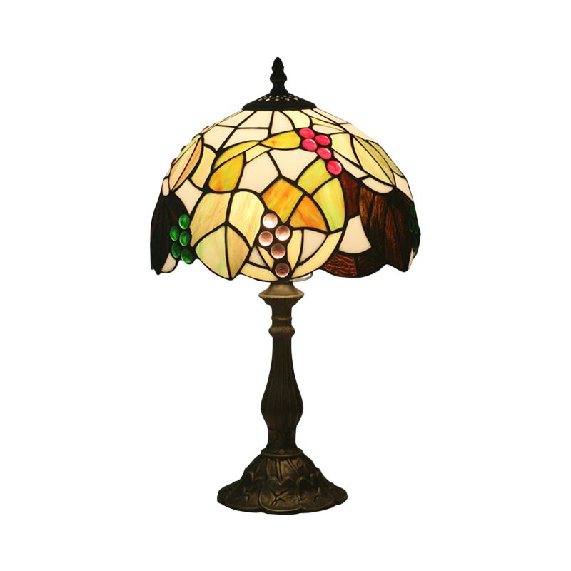 Escritorio de vidrio manchado en forma de tazón estilo tiffany tiffany 1 cabeza de bronce hoja de bronce y fruta iluminación de mesa nocturna estampada