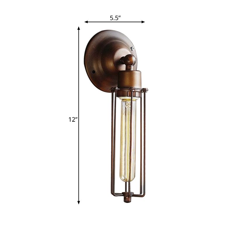 1/2/4-Light Cage Wall Sconce Lighting with Tube Shape Industrial Bronze Wrought Iron Wall Lamp for Dining Table