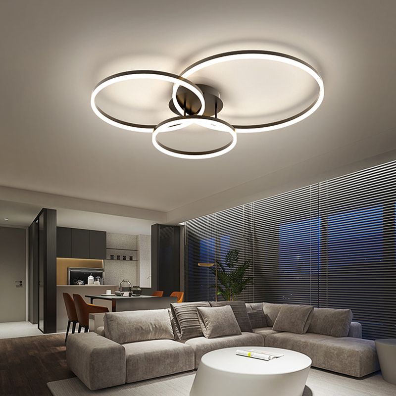 LED Circle 2 / 3 - Light Semi Flush Mount Metal and Acrylic Black Ceiling Semi Flush