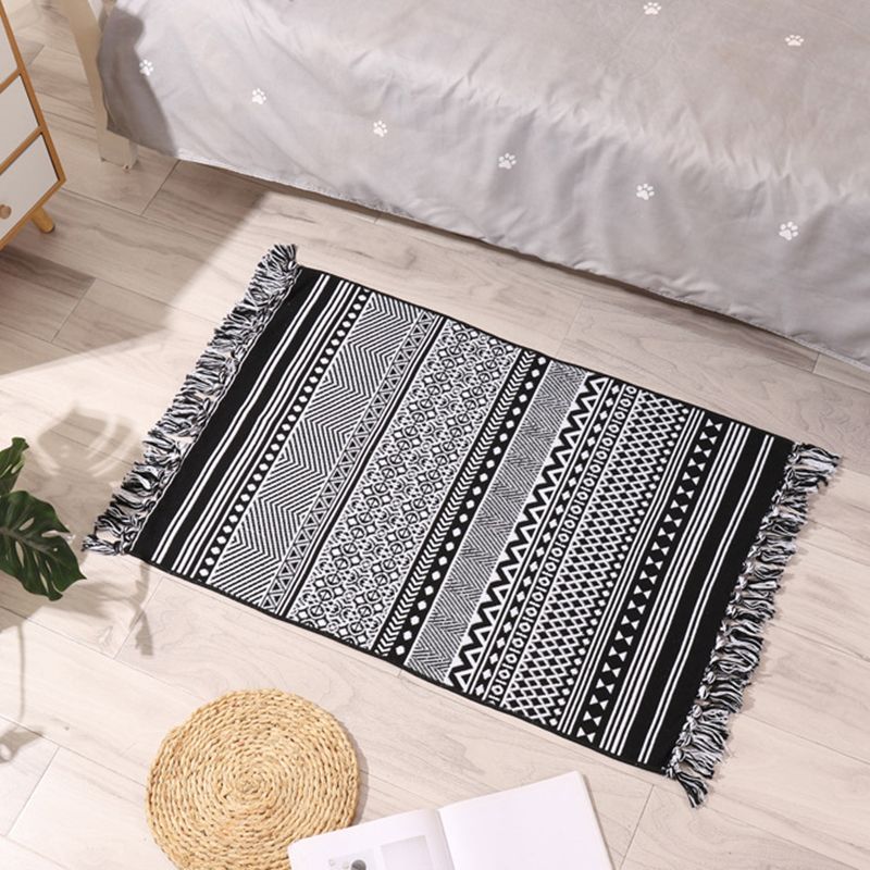 Washable Area Rug Ameicana Print Indoor Rug Cotton Blend Area Carpet with Fringe