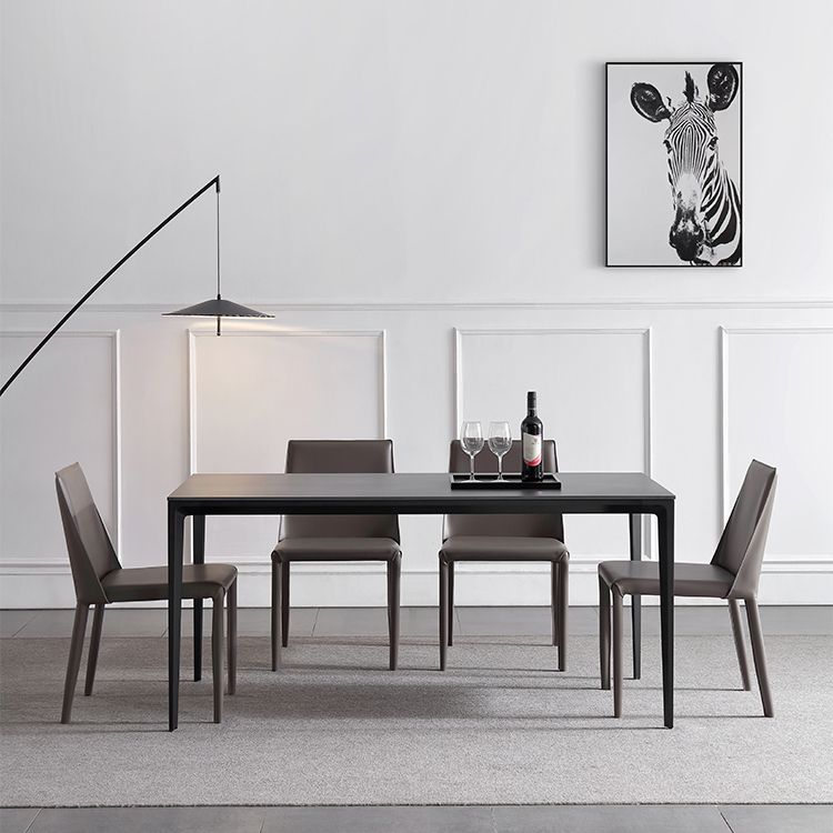 Modern Sintered Stone Dining Room Set with Rectangle Top and Black Base Dining Furniture for Kitchen