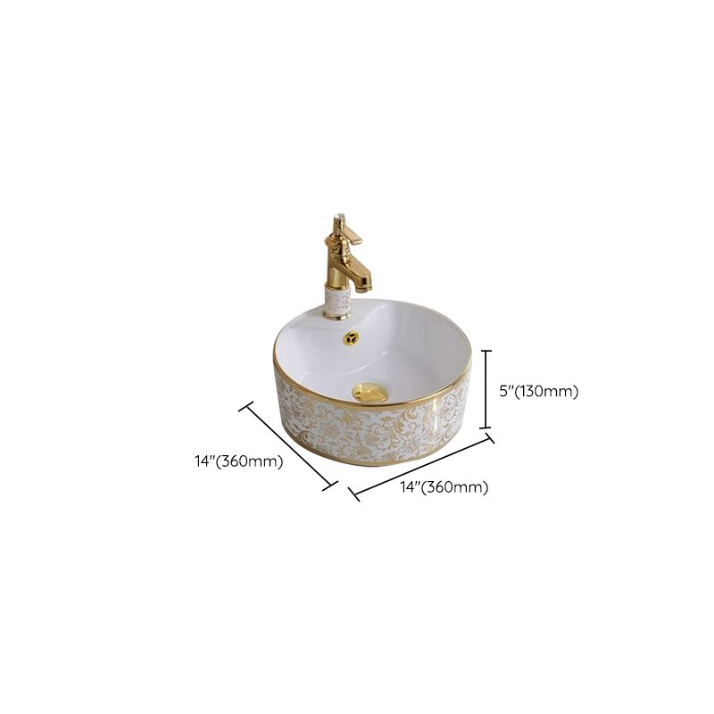 Traditional Vessel Lavatory Sink Oval-Shape Porcelain with Faucet Bathroom Sink