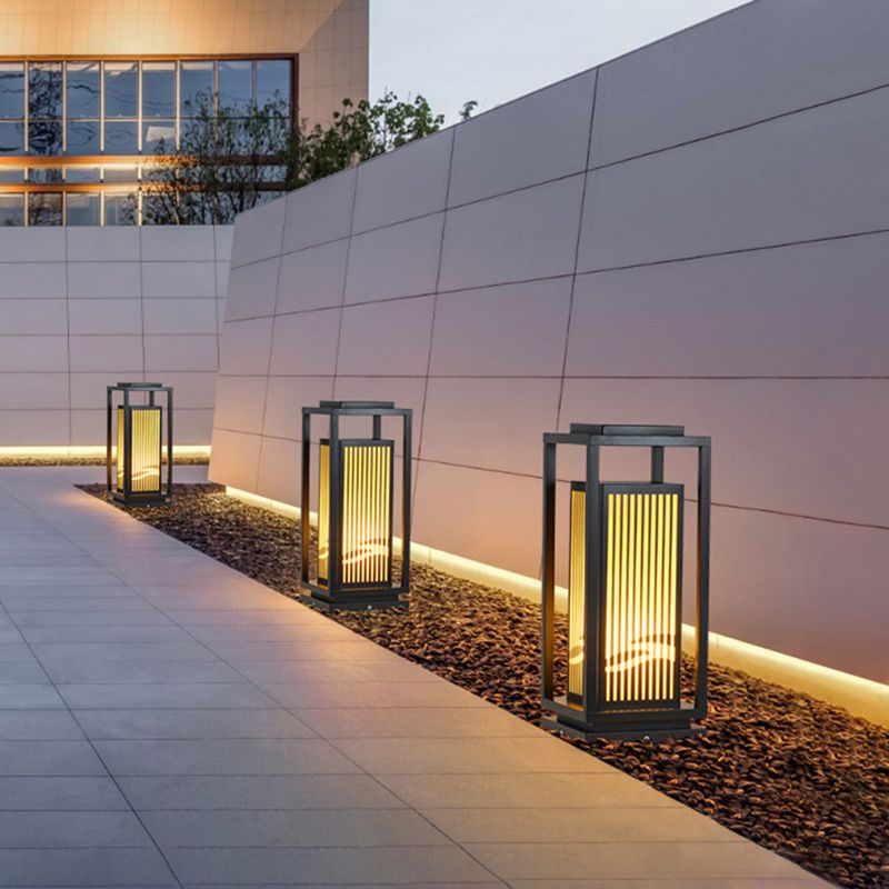 Rectangle Solar Pillar Lamp Contemporary Metal Outdoor Waterproof Light