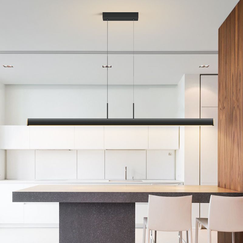 1 Light Linear Island Lights Contemporary Metal Island Pendants in Black
