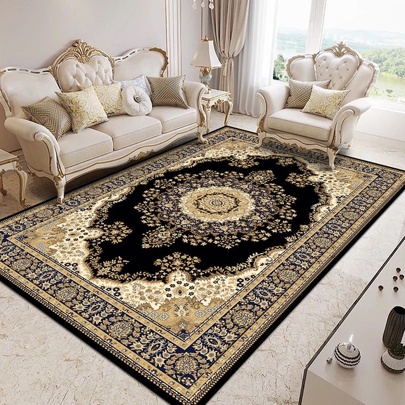 Red Medallion Carpet Polyester Pattern Rug Washable Carpet for Home Decor