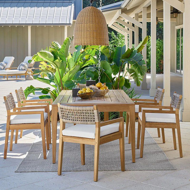 Modern Patio Dining Table Set 1/5/7 Pcs Wood Frame Patio Dining Table and Chairs