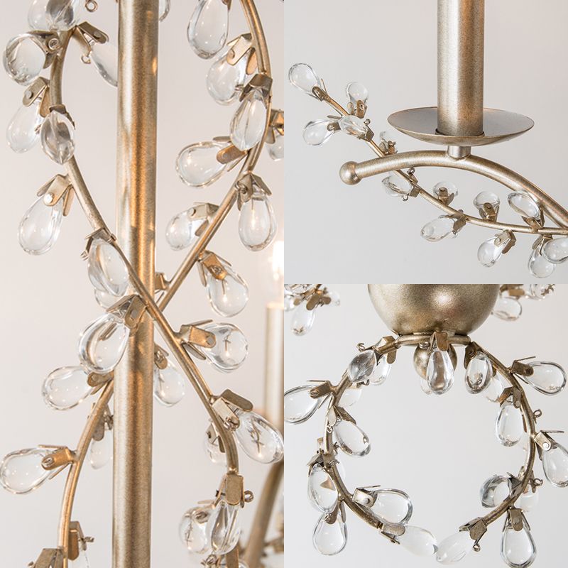 Spur Chandelier Light Contemporary Metal 6 Heads Brass Hanging Lamp Kit with Crystal Leaf