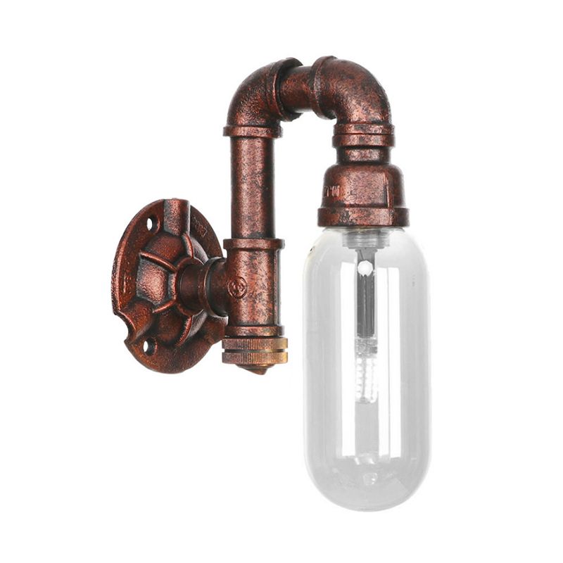 1 Glühbirne klare Glaswandbeleuchtung Industrie verwitterte Kupfer Oval Schlafzimmer Leuchte mit Rohrdesign