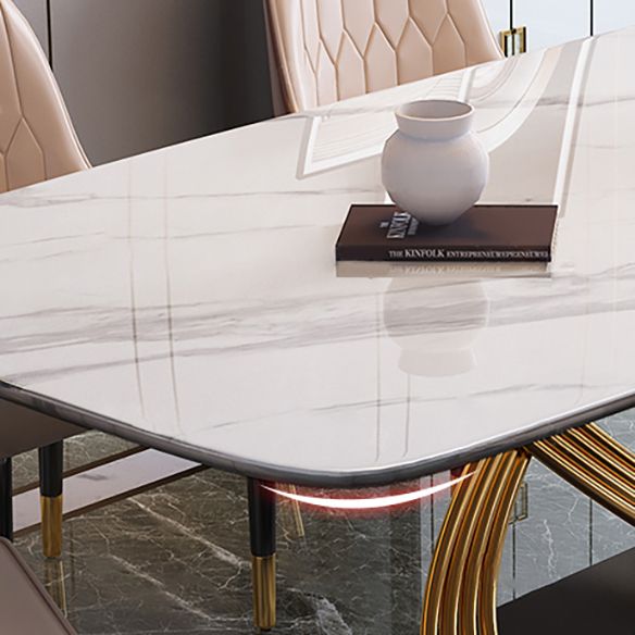 Esszimmer Set moderner Metallrahmen weiße Schiefer rechteckige Esstisch Set für Zuhause