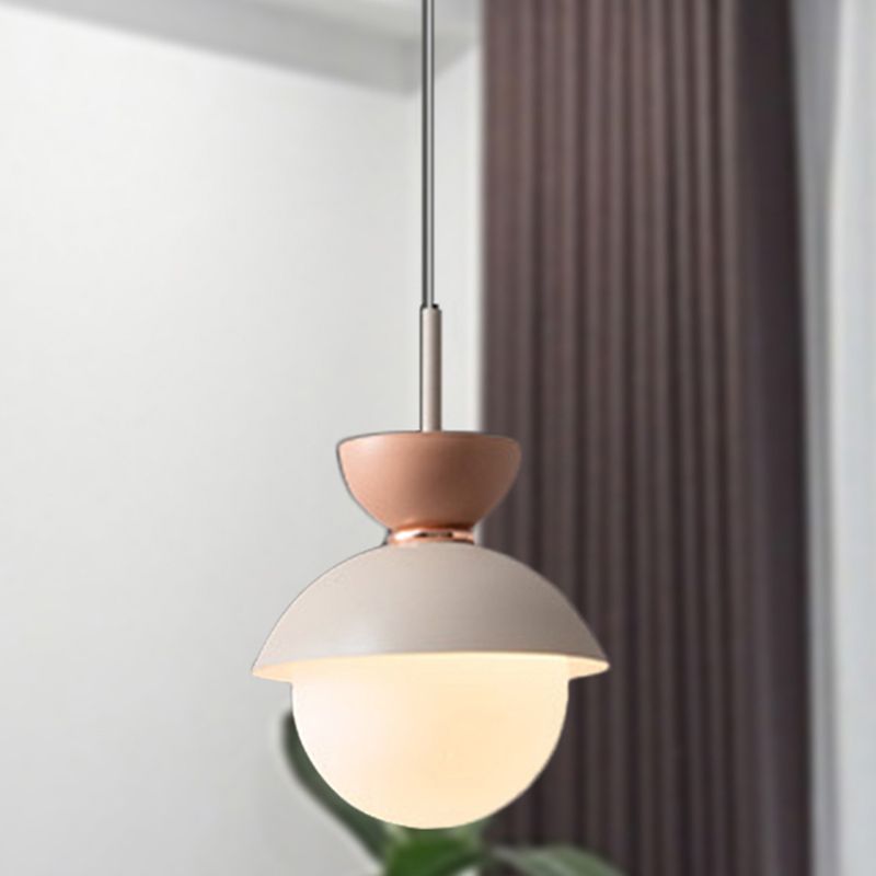 Hourglass Pendant Light Macaron Metal 1 Light Dark Blue and Gray/Dark Blue and Pink/Dark Blue and Pink Hanging Light with Globe White Glass Shade
