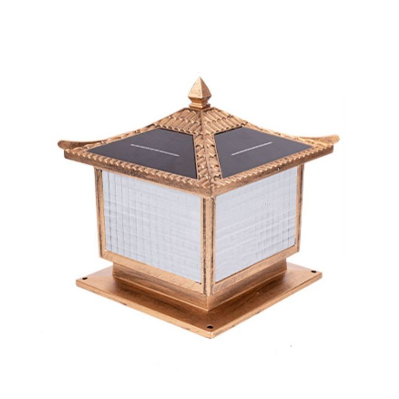Rectangular Shape Metal Solar Pillar Lamp Modern-Style 1 Light Outdoor Waterproof Light