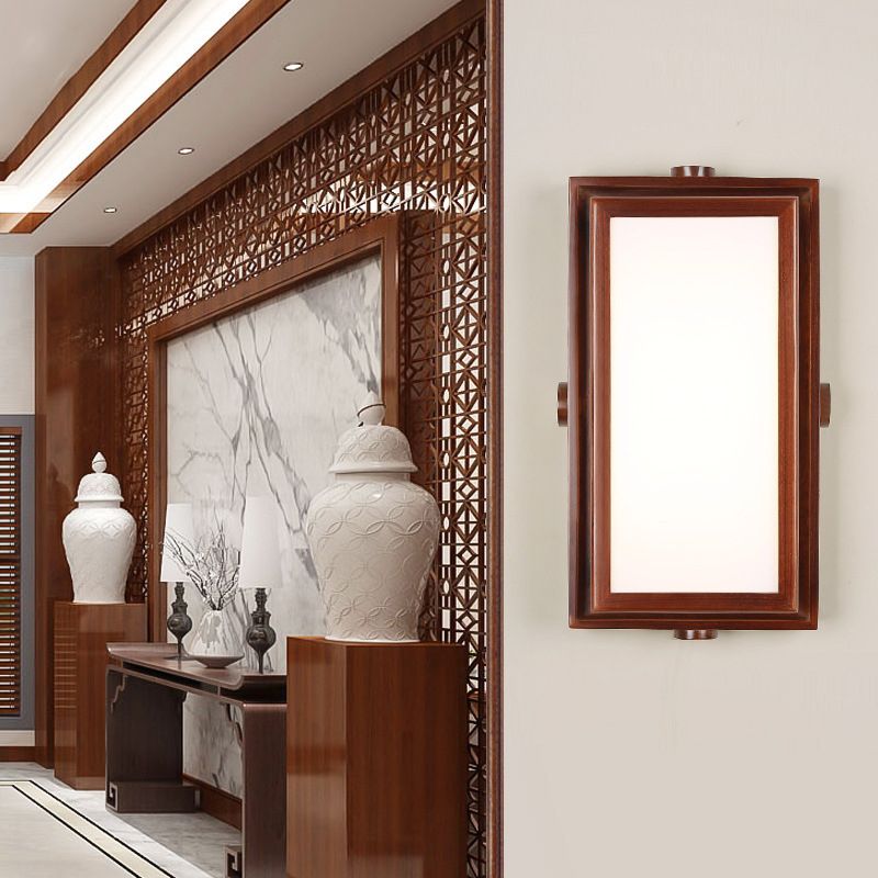 Minimalist Geometric Wall Sconce Walnut Wood Finish Hallway Flush Mount Light