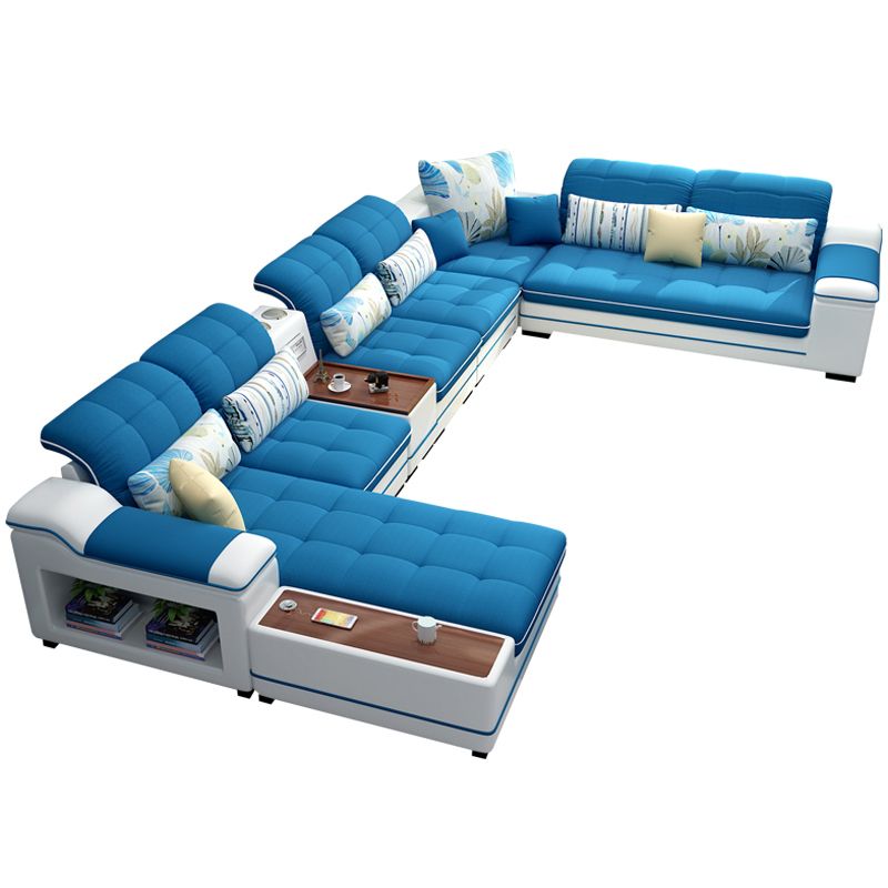 Pillow Top Arm Sofa Modular Faux Leather/Linen U-Shaped Furniture Sectionals