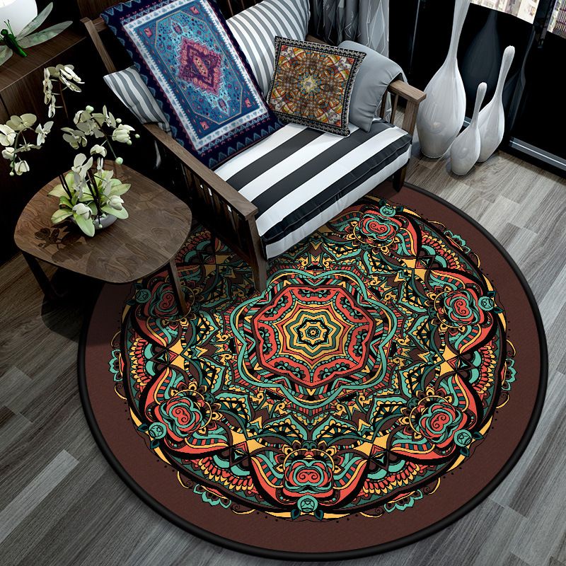 Retro Mandala Indoor Teppich dunkle Farbe marokkanischer Teppich Polypropylen nicht rutscher Haustierfreundlicher Waschung Teppich für Wohnzimmer