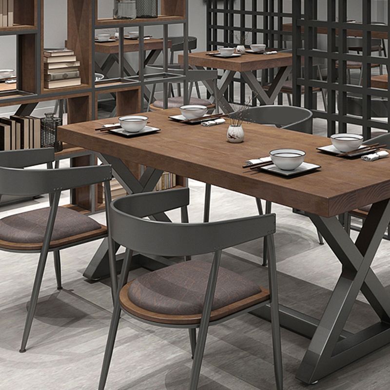 Pine Wood Dark Brown Dining Table Set 1/4/5 Pcs Industrial Dinette Set for Home