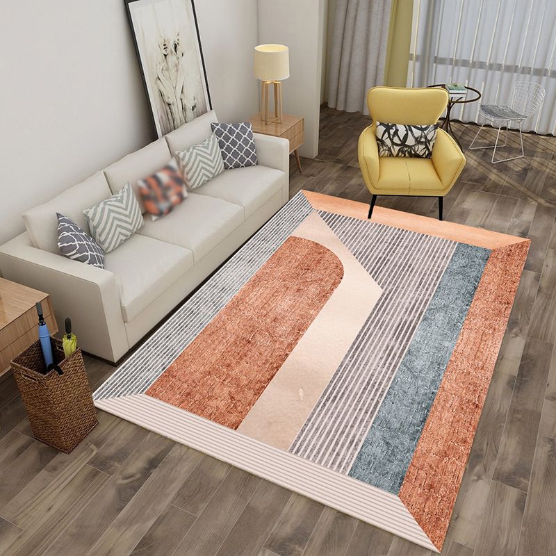 Orange Modern Rug Polyester Striped Area Rug Non-Slip Backing Rug for Home Decoration
