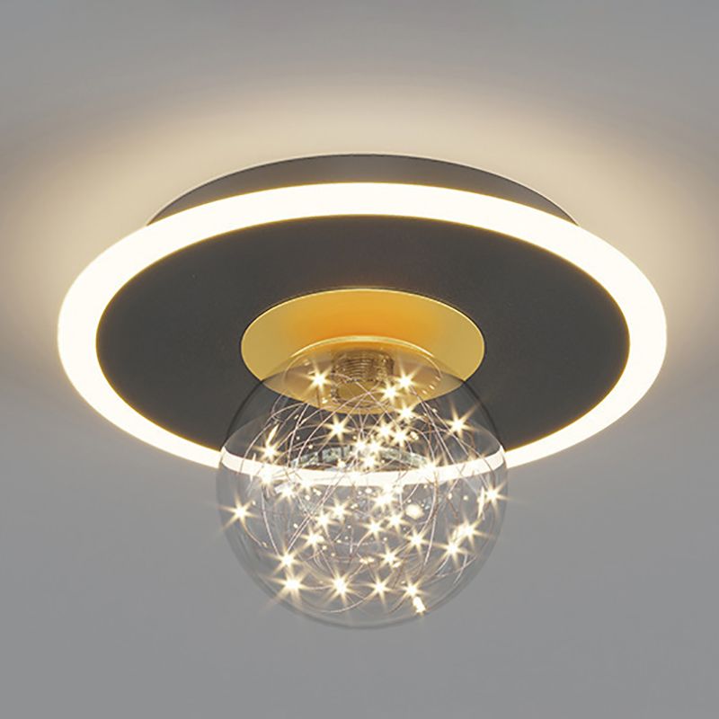 Glass Geometric Ceiling Light Fixture Nordic Style LED Ceiling Mounted Light in Black