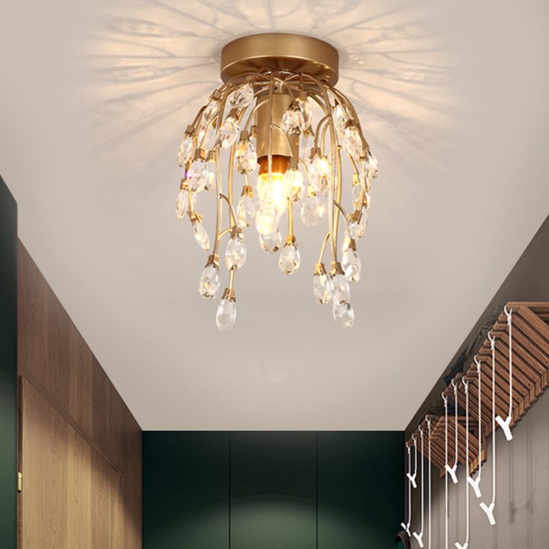 Moderne Krone in der Nähe der Deckenlampe Facetted Crystal 1 Light Corridor Halbflush -Halterung in Messing