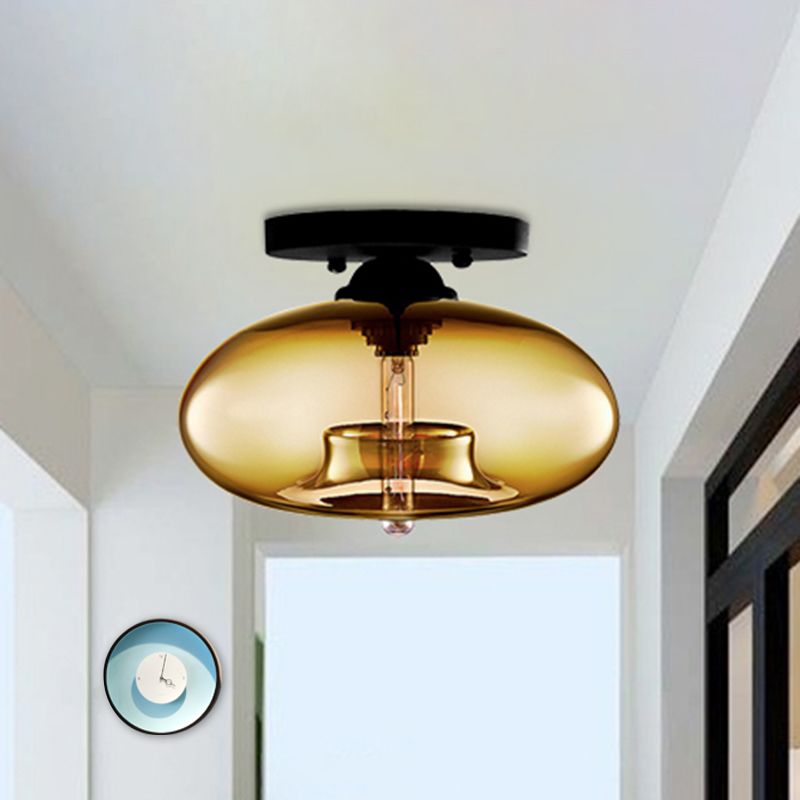 Lampe encastrée ovale en verre, Style Simple, 1 lumière claire/ambre/fumée, plafonnier pour couloir