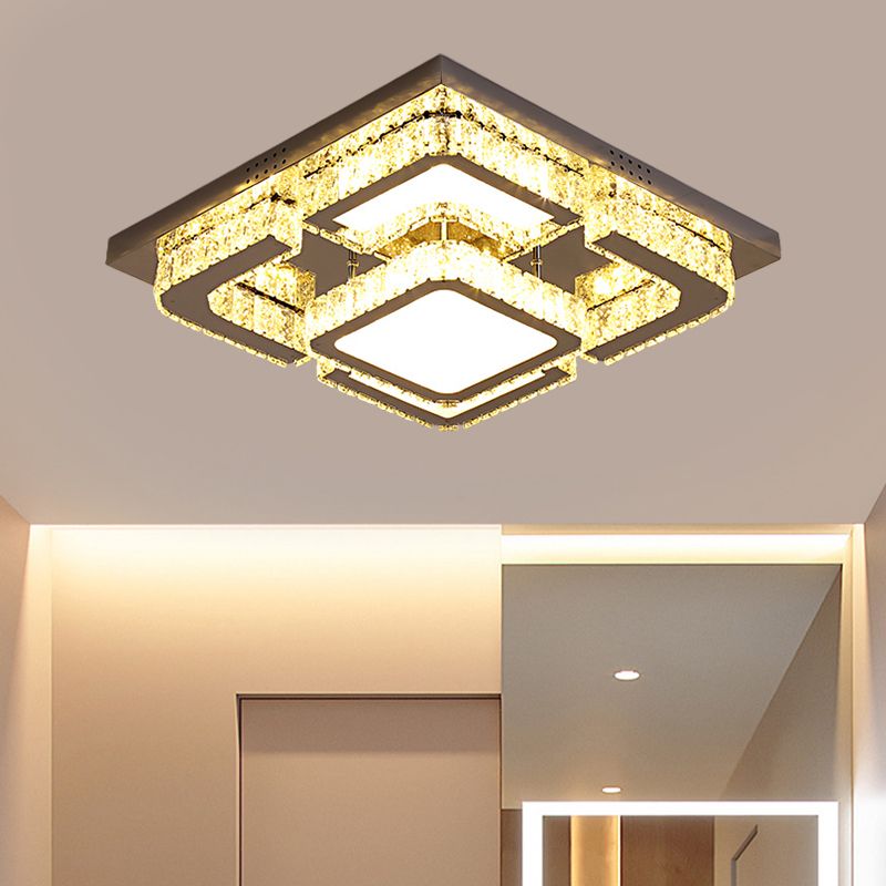 Quadratschlafzimmer Deckenleuchte moderne klare rechteckige Kristalle Edelstahl-LED-LED-Leuchte