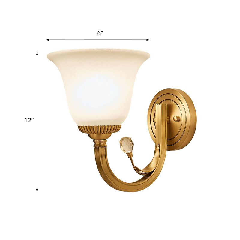Brass Finish 1/2-Light Wall Sconce Light Colonial Frosted Glass Bell Up Wall Lamp Fixture for Corridor