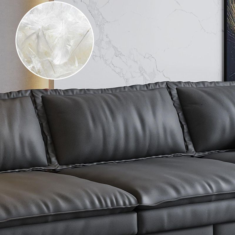 Mid Century Modern Black Sofa with Pillow Top Arm and Loose Back