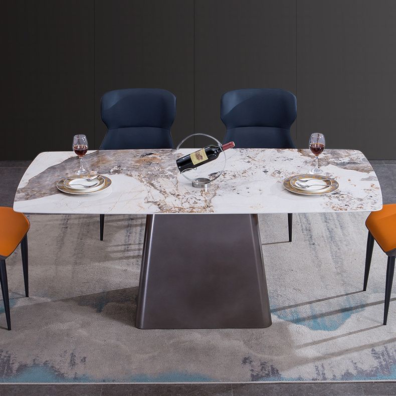 Metal Traditional Luxury Rectangle Table Sintered Stone Indoor Table with Pedestal