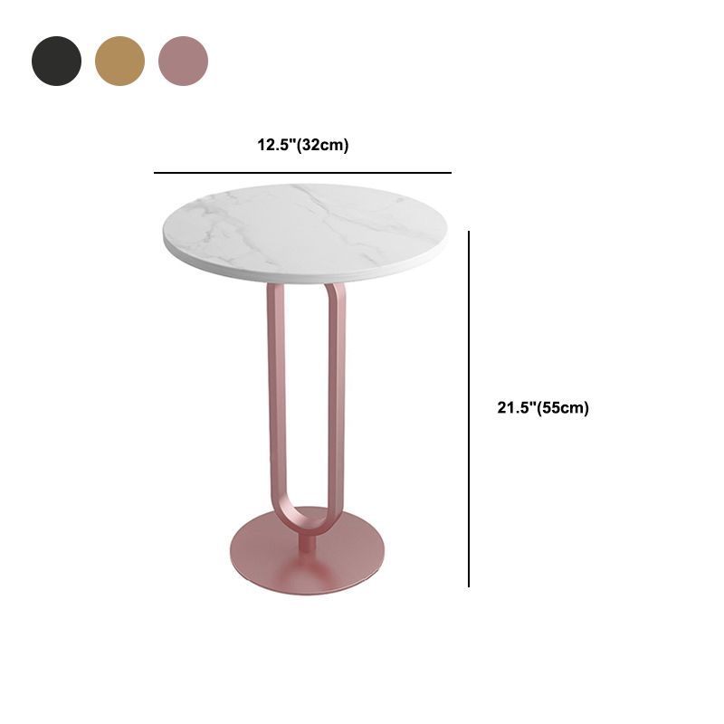 Modernistic Metal Pedestal End Table Slate Top Round Side End Table