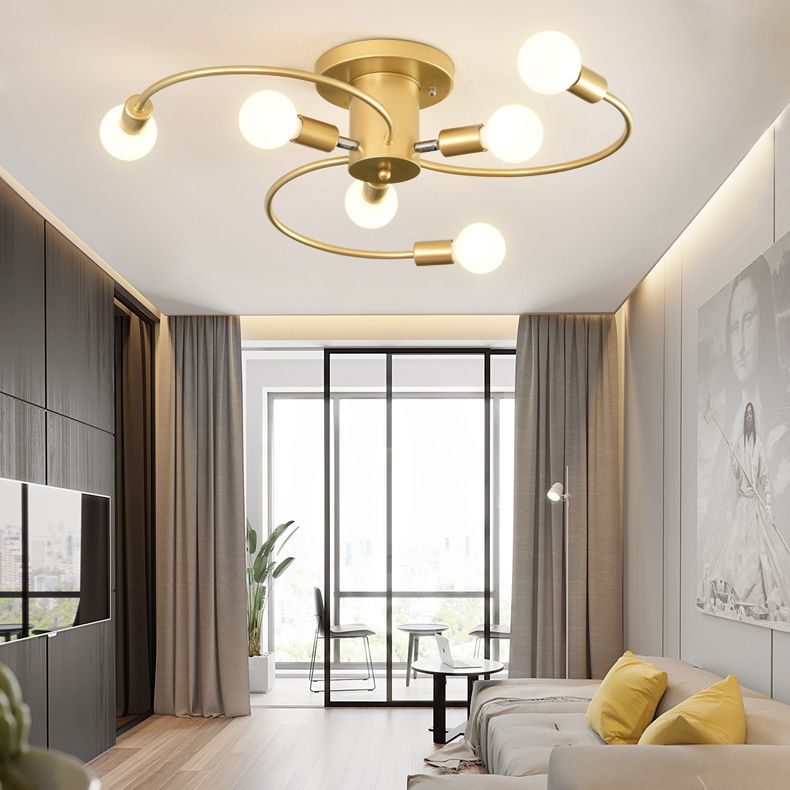 Lampade a filo semifulico sferico Ultra-Contemporario a 6 luci Bianco di supporto per soffitto in vetro bianco per camera da letto