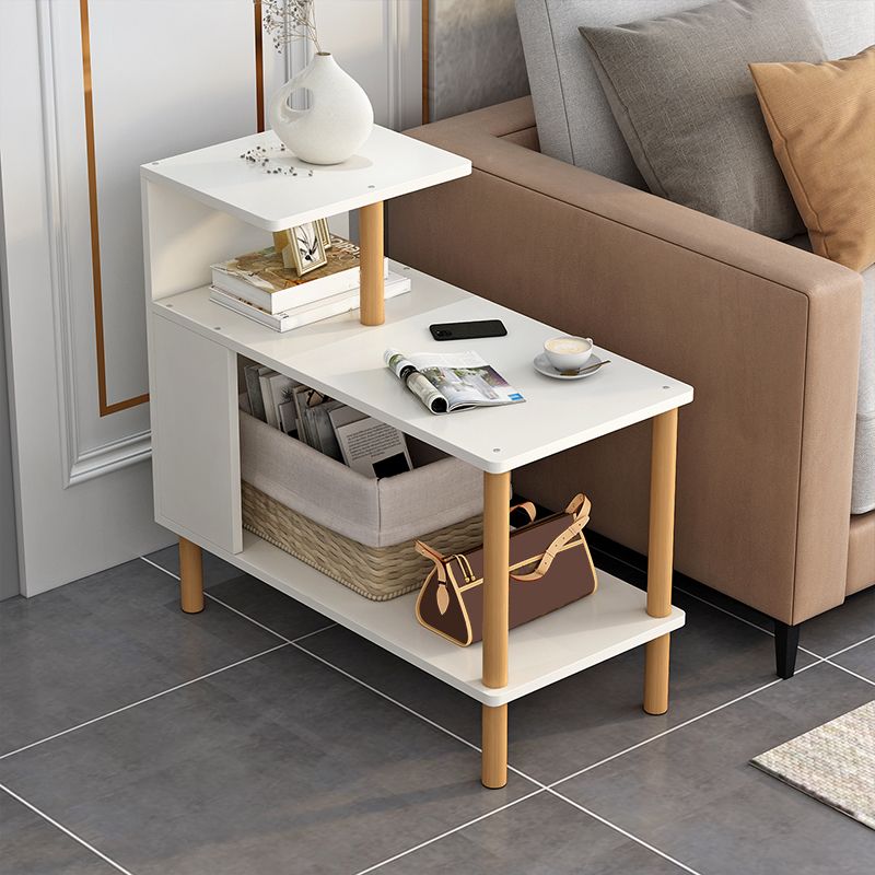 Wood 4 Legs End Table Modern Side End Snack Table with Shelf