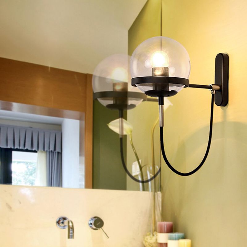 Industrial 1 - Light Wall Light Fixture Iron and Glass Wall Sconce in Black / Gold