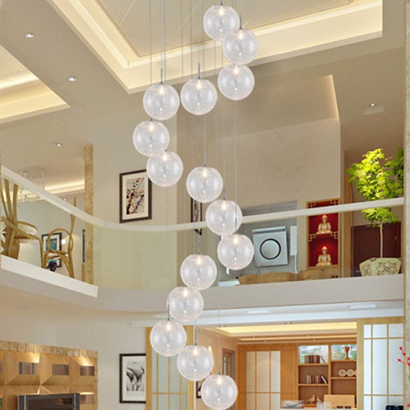 Chromball -Anhänger Leuchte moderne klare Glashängung Licht für Wendeltreppen