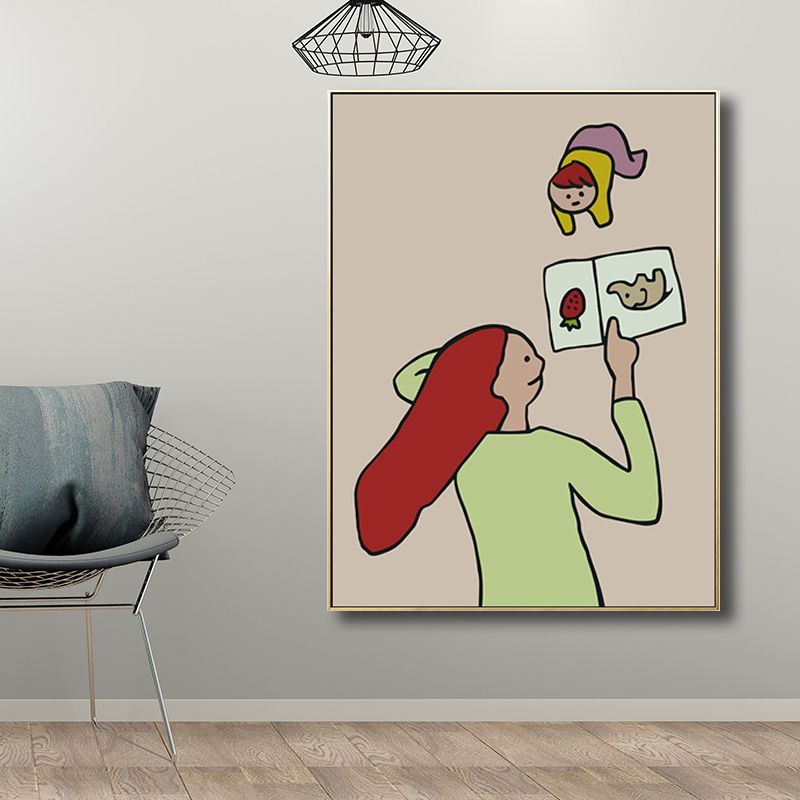Family Moments Drawing Wall Art Pastel Canvas Print Wall Decor, Textured Surface
