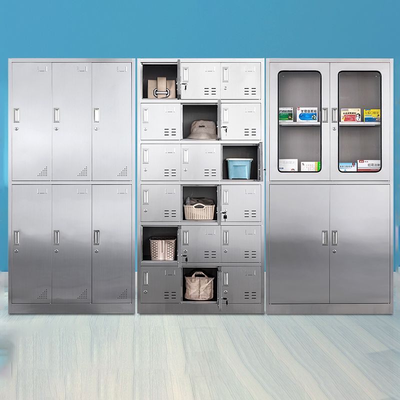 Modern Hinged Door Storage Cabinet Chrome Metal Armoire for Bathroom