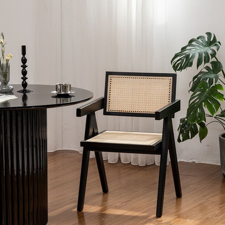 Chaise de salle à manger traditionnelle en bois massif, finition mate, dossier en canne, fauteuils de salle à manger
