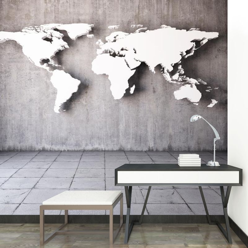 Floor Tile and Continent Print Murals Grey Contemporary Wall Art for Living Room