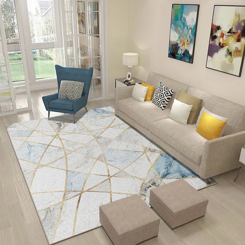 Modern Living Room Rug Multi Colored Geometric Area Rug Cotton Blend Pet Friendly Easy Care Carpet