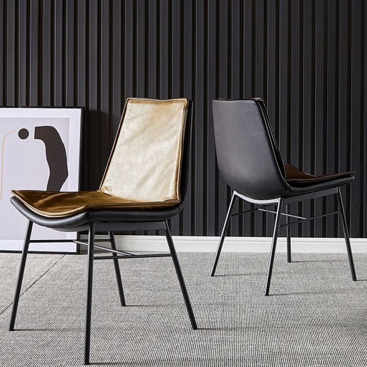 Sillas de comedor de cuero de estilo industrial Sillas laterales sin brazos con respaldo sólido (juego de 2)