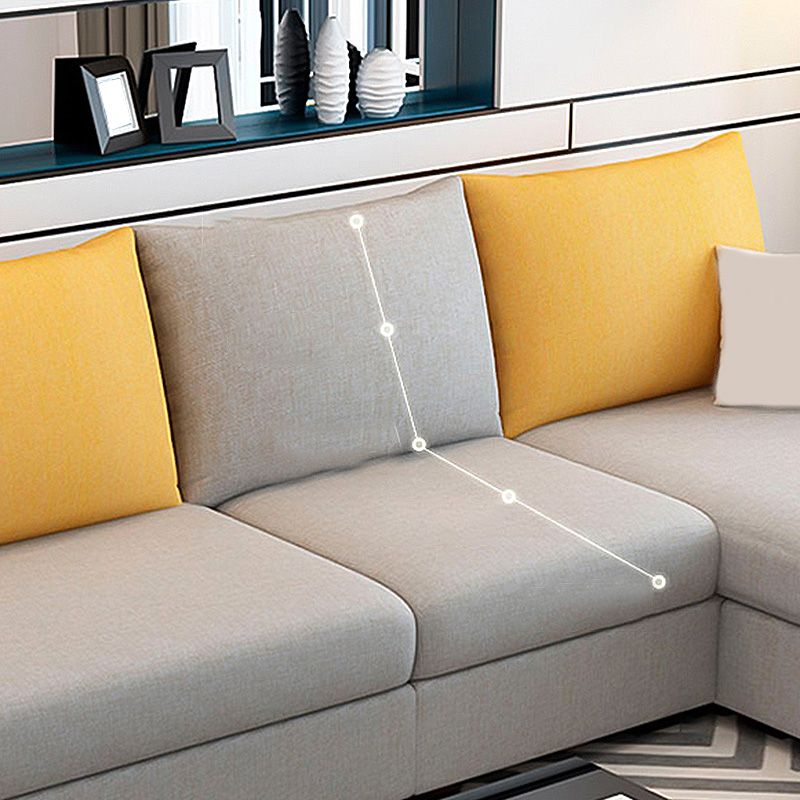 L-Shape Linen Blend Square Arm Sectional with Slipcovered and Storage