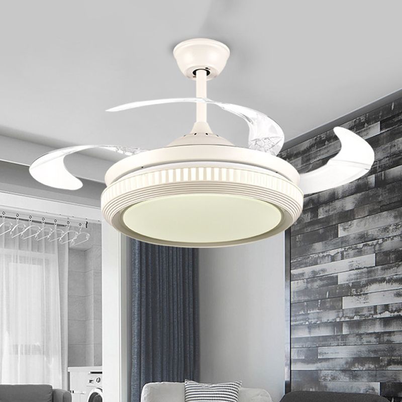Lámpara de ventilador acrílico de acrílico Round Sala LED contemporánea Luz de techo semi rascilla en blanco con 8 cuchillas transparentes, 42 "W