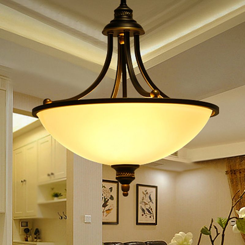 Cream Glass Black Chandelier Light Bowl Shade 3 Heads Classic Pendant Light Fixture
