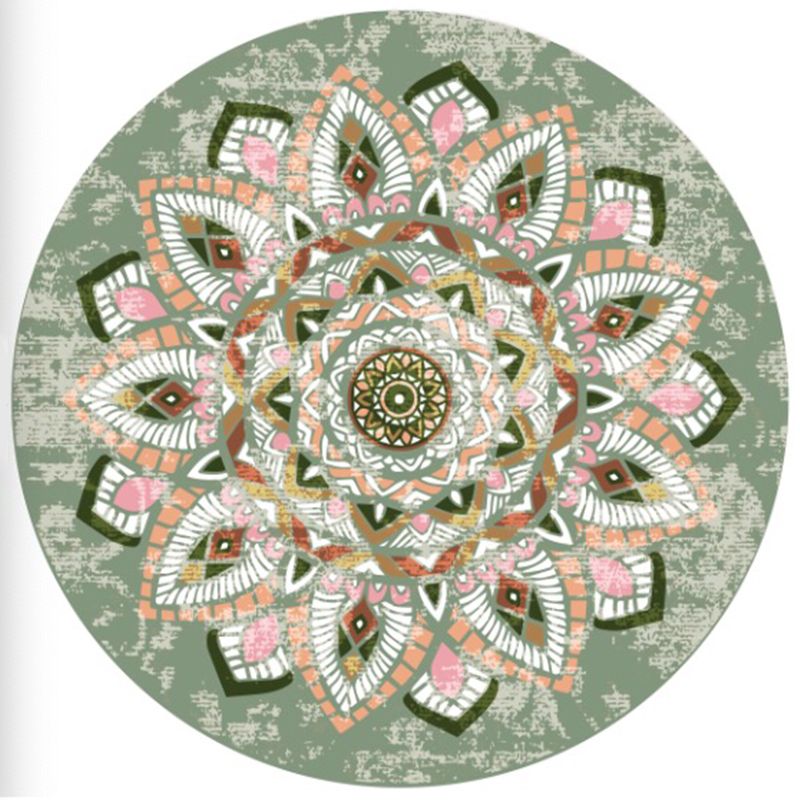 Stylish Green Bohemian Carpet Polyester Americana Pattern Area Rug Non-Slip Rug for Home Decor