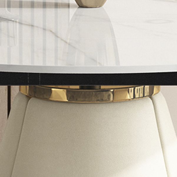 Table extensible avec plateau en pierre frittée, table ronde moderne avec socle