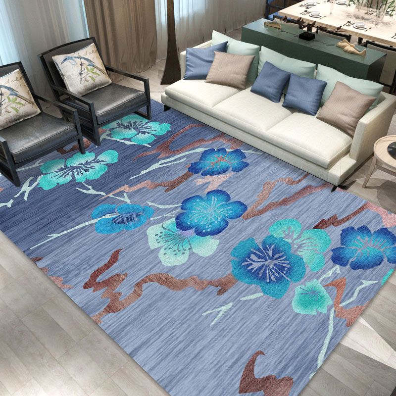 Multicolor Modern Area Carpet Polyester Floral Printing Indoor Rug Easy Care Carpet for Living Room