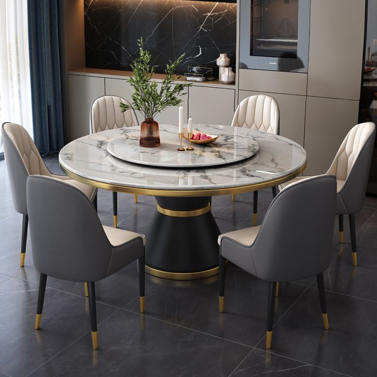 Round Modern Style Sintered Stone Dining Table Furniture with Metallic Base