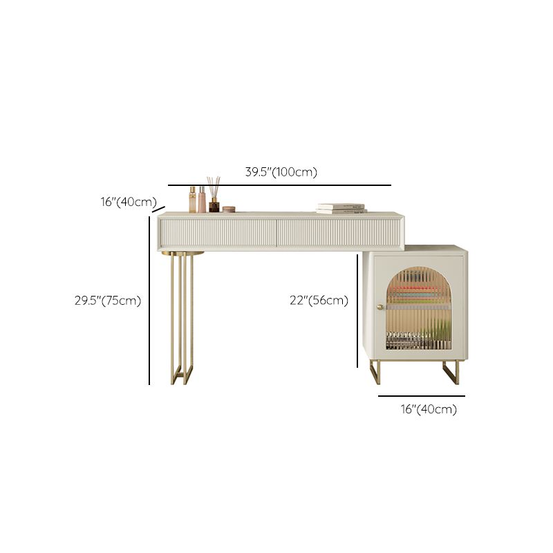 Contemporary Beige Solid Wood Makeup Vanity Desk with Metal Base