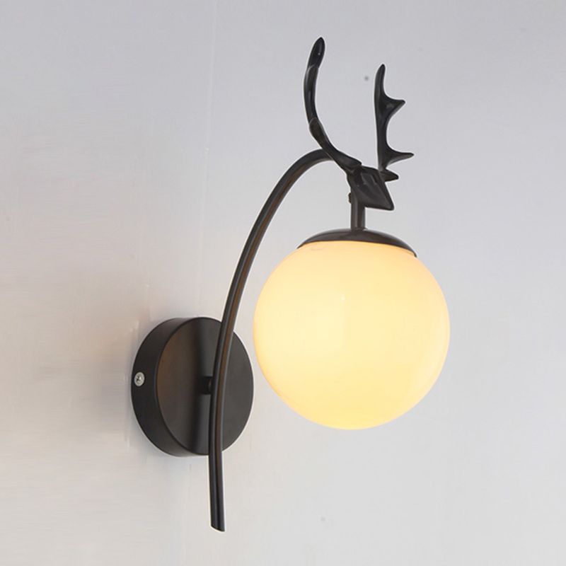 Nordic Style Iron Wall Light Ball Shape LED Wall Lamp with Glass Shade for Bedroom