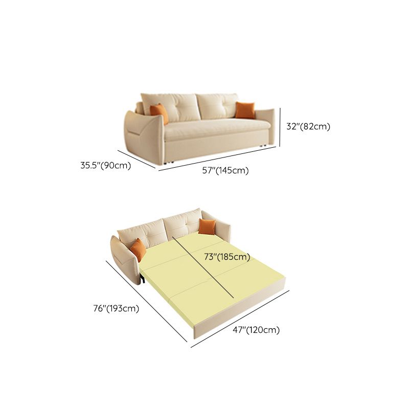 35" Wide Scandinavian Sofa Futon White Sleeper Sofa with Storage